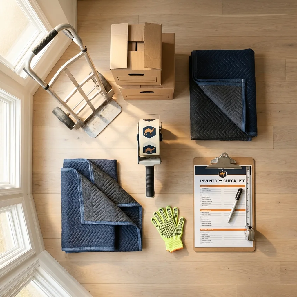 Professional moving supplies and packing materials layout for Artesia residential relocations